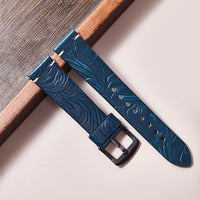 Cut edge embossed genuine leather watch strap