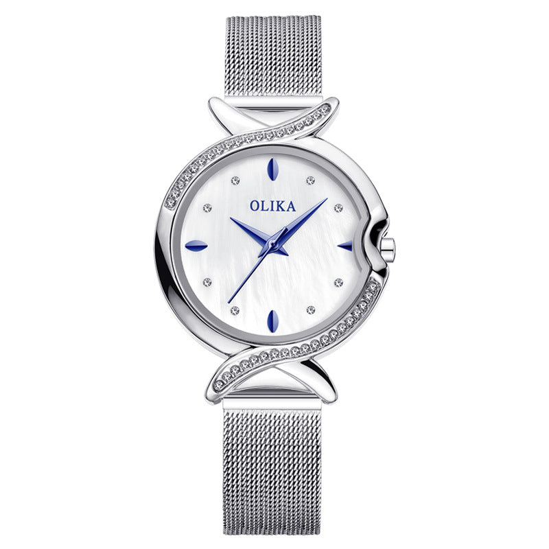 OLIKA 30m Waterproof Ladies Watch Real Fritillary Face Fish Tail Diamond