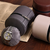 Round PU Leather Travel Portable Watch Storage Case