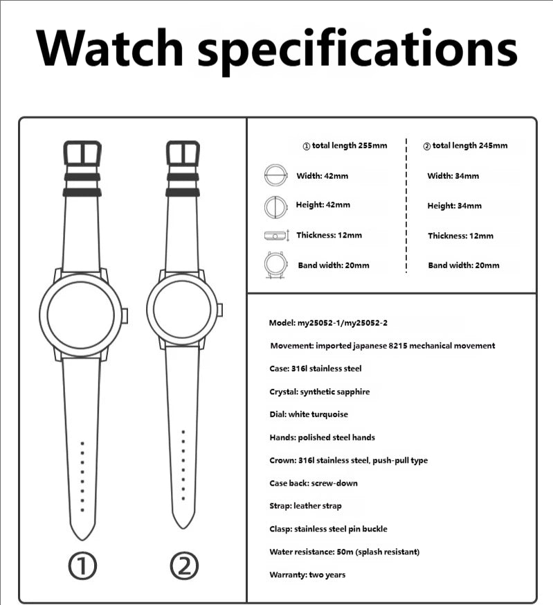 Gorgeous Jade MY25051 8215 Movement White Turquoise Dial