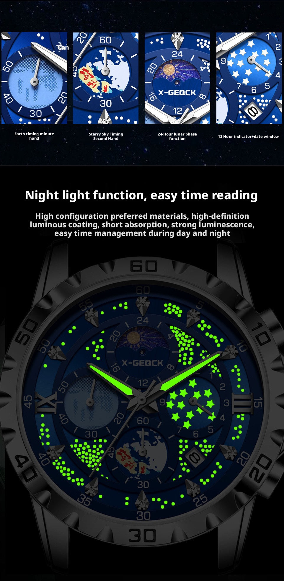 X-GEQCK 5072 Men's Starry Sky Style Electronic Waist Watch