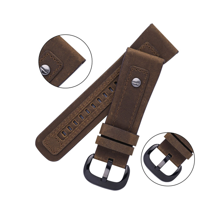 Matte Genuine Leather Watch Strap Vintage Crazy Horse Style with Studs