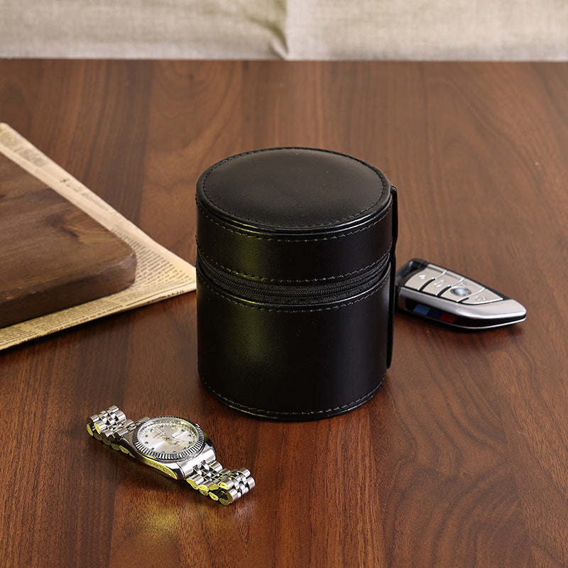 Round PU Leather Travel Portable Watch Storage Case