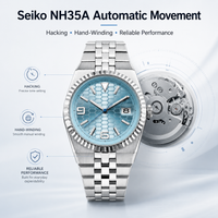 NH35A Automatic Men’s Watch – Ice Blue Honeycomb Dial, Sapphire, 100M Waterproof