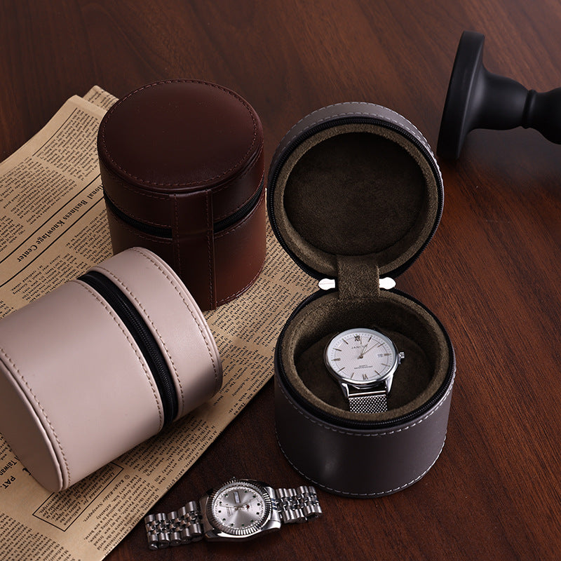 Round PU Leather Travel Portable Watch Storage Case