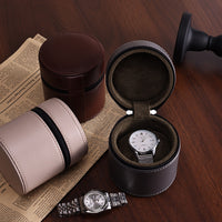 Round PU Leather Travel Portable Watch Storage Case