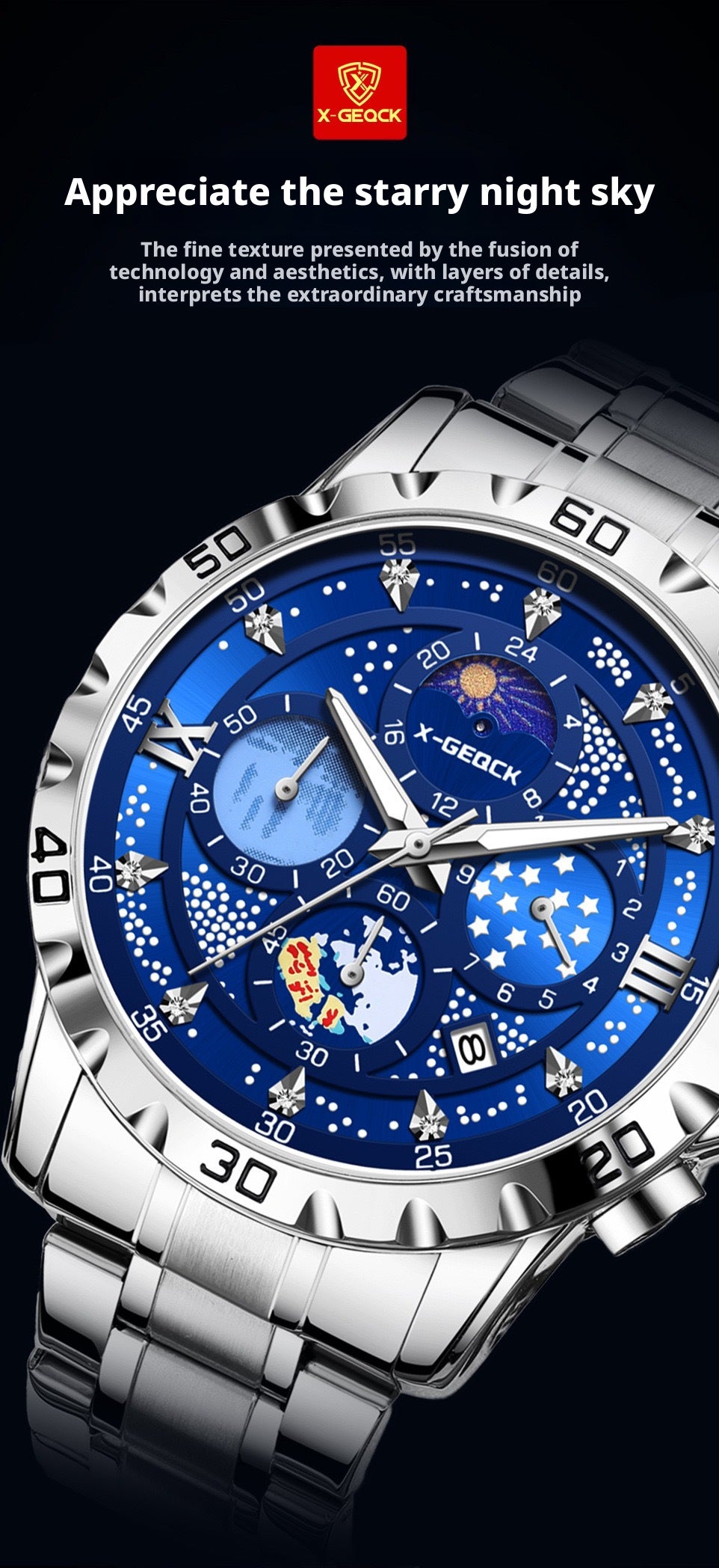 X-GEQCK 5072 Men's Starry Sky Style Electronic Waist Watch