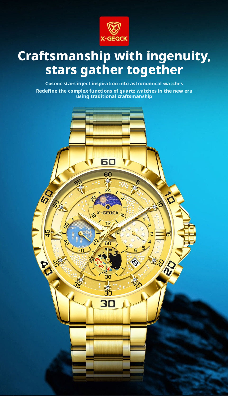 X-GEQCK 5072 Men's Starry Sky Style Electronic Waist Watch