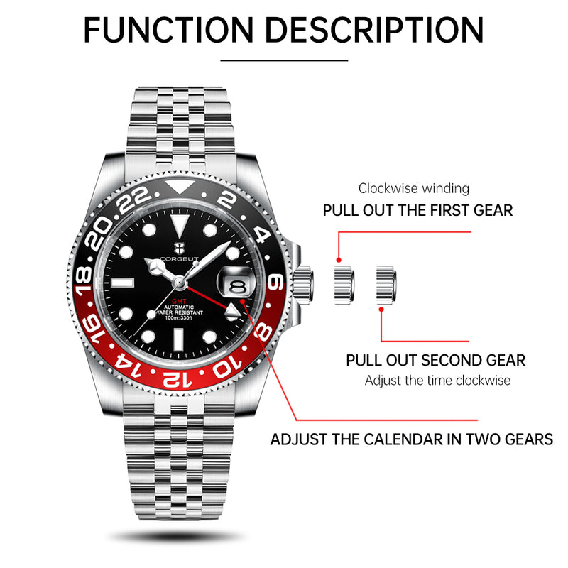 Corgeut 6001 NH34 Movement Sapphire Mirror 100m waterproof