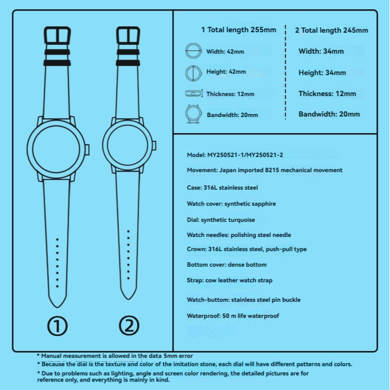 Gorgeous Jade MY250521 8215 Movement Synthetic Turquoise Dial Watch