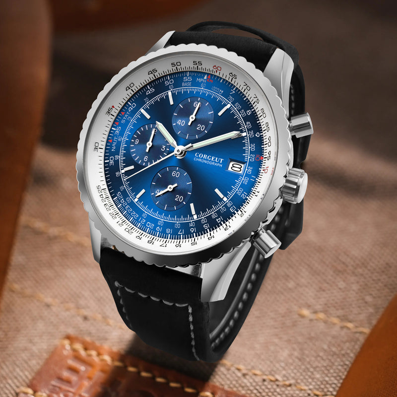 Corgeut 9001 VK67 Movement Mineral Glass 30m Waterproof