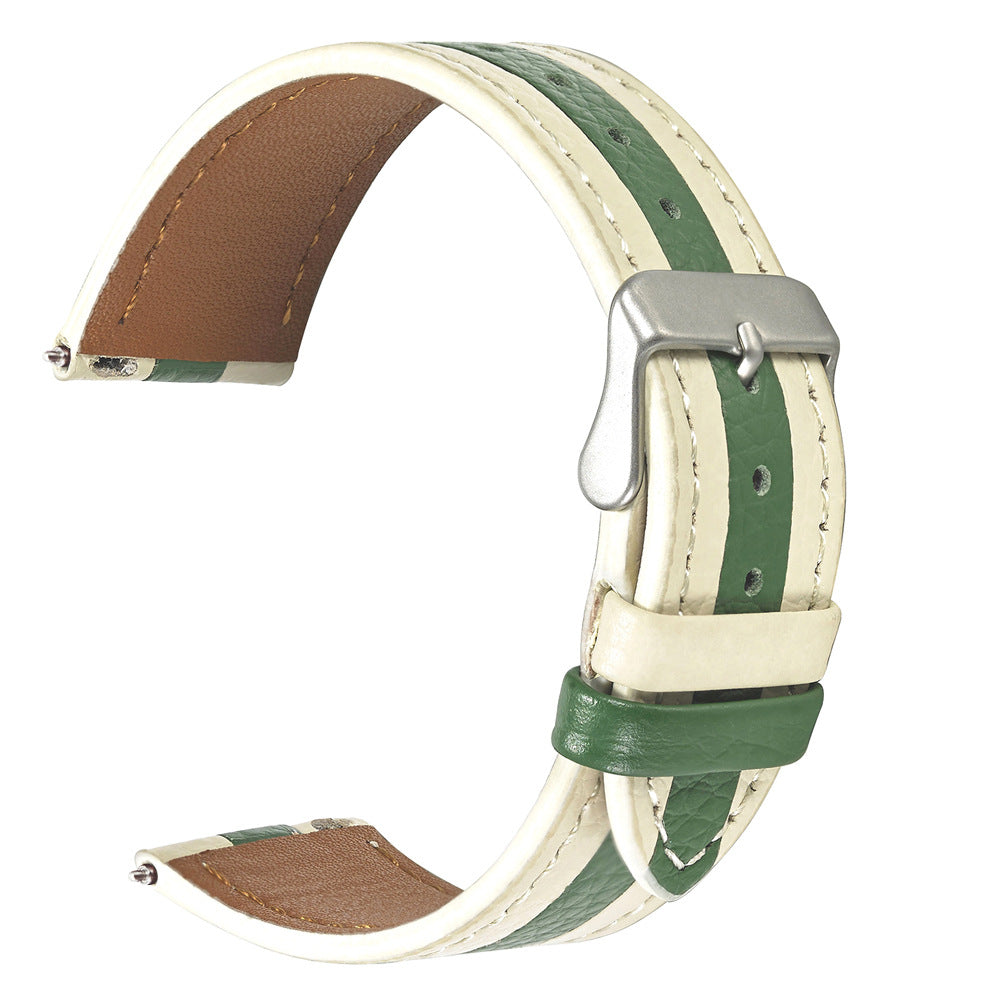 Contrast Color Cowhide Genuine Leather Watch Strap
