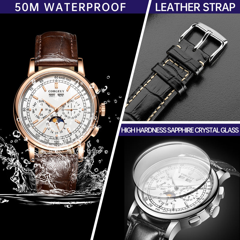 Corgeut 6016 Seagull Movement Sapphire Mirror 30m waterproof