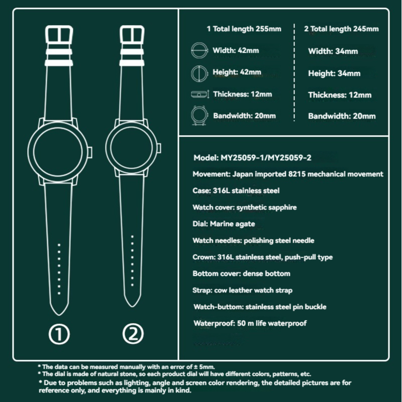 Gorgeous Jade MY25059 8215 Movement Ocean Agate Dial Watch