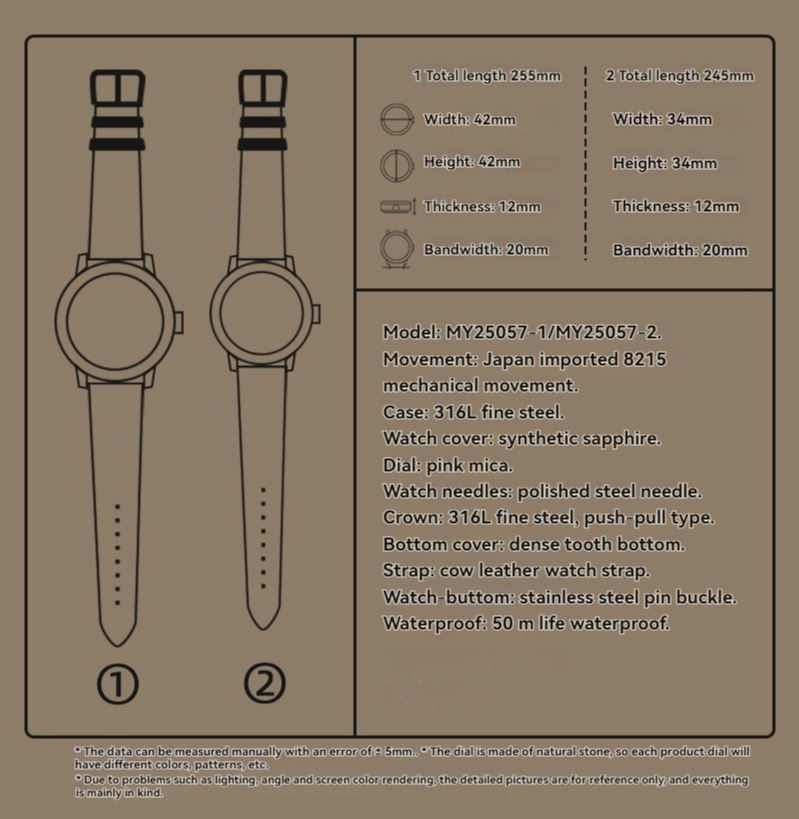 Gorgeous Jade MY25057 8215 Movement Pink Mica Dial Watch