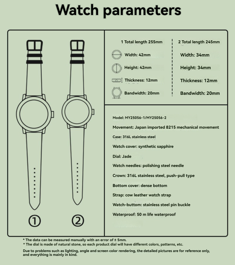 Gorgeous Jade MY25056 8215 Movement Jadeite Dial Watch