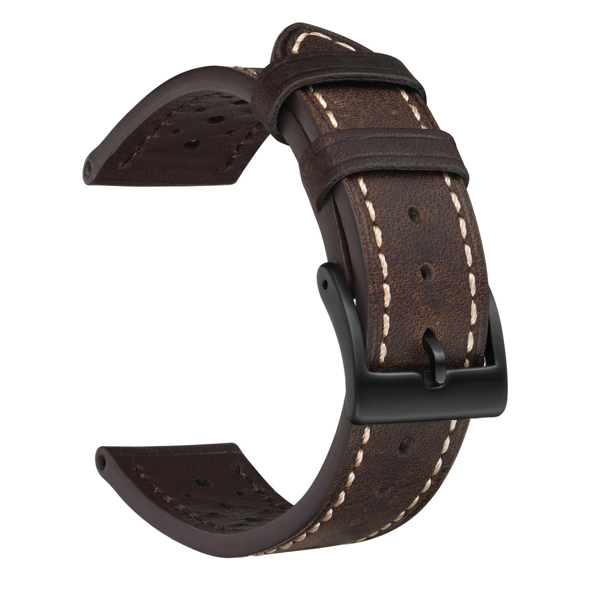 Retro Oil Flower Beads Hole Top Layer Leather Watch Strap