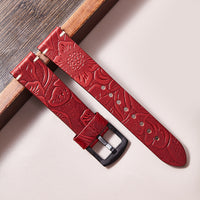 Cut edge embossed genuine leather watch strap
