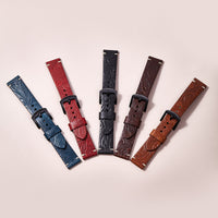 Cut edge embossed genuine leather watch strap