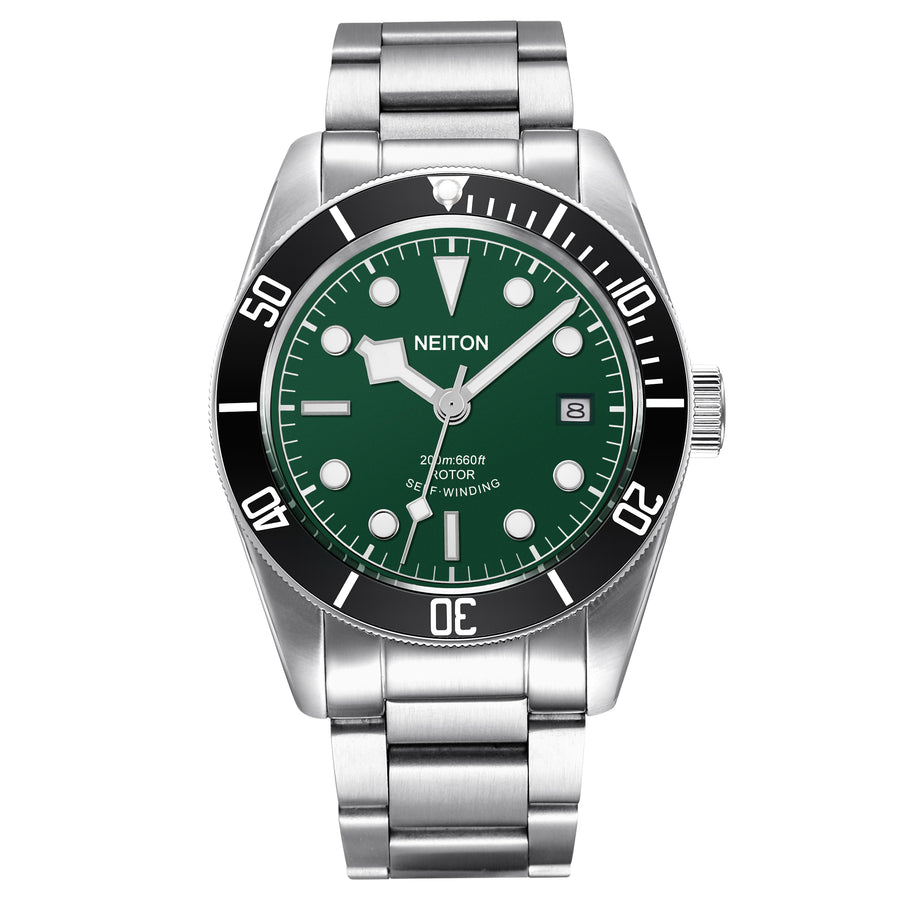 Dive watch with a black bezel