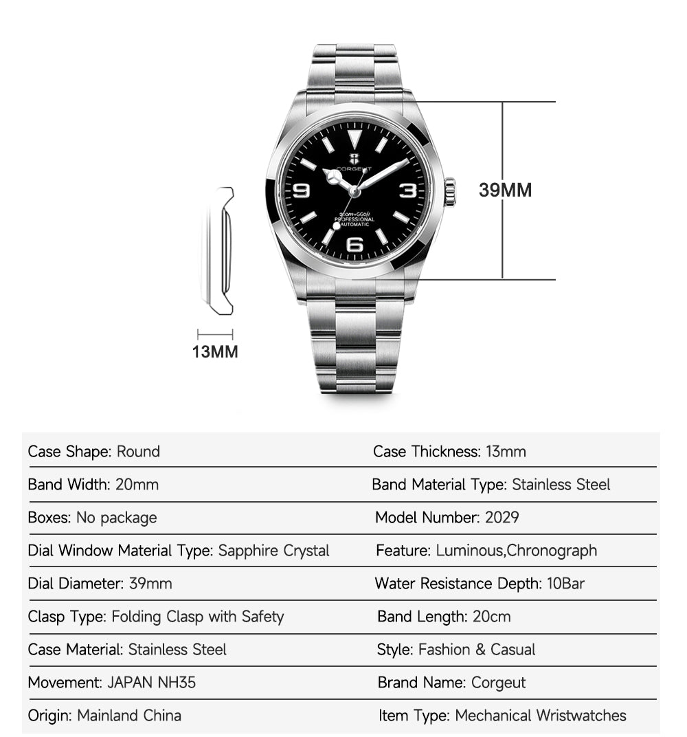 Corgeut 6002L NH35 Movement Sapphire Mirror 200m waterproof