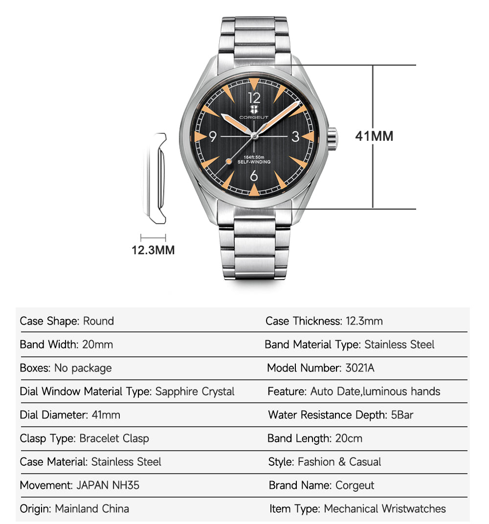 Corgeut 6010 NH35 Movement Sapphire Mirror 100m waterproof