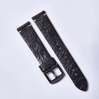 Cut edge embossed genuine leather watch strap
