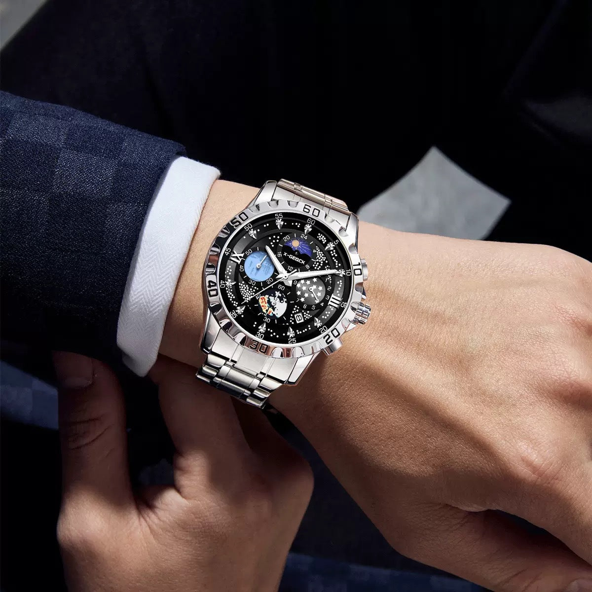 X-GEQCK 5072 Men's Starry Sky Style Electronic Waist Watch