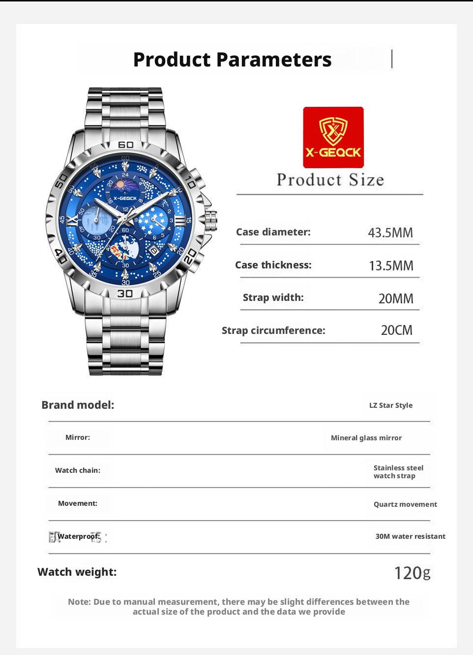 X-GEQCK 5072 Men's Starry Sky Style Electronic Waist Watch