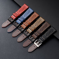 Retro Oil Flower Beads Hole Top Layer Leather Watch Strap