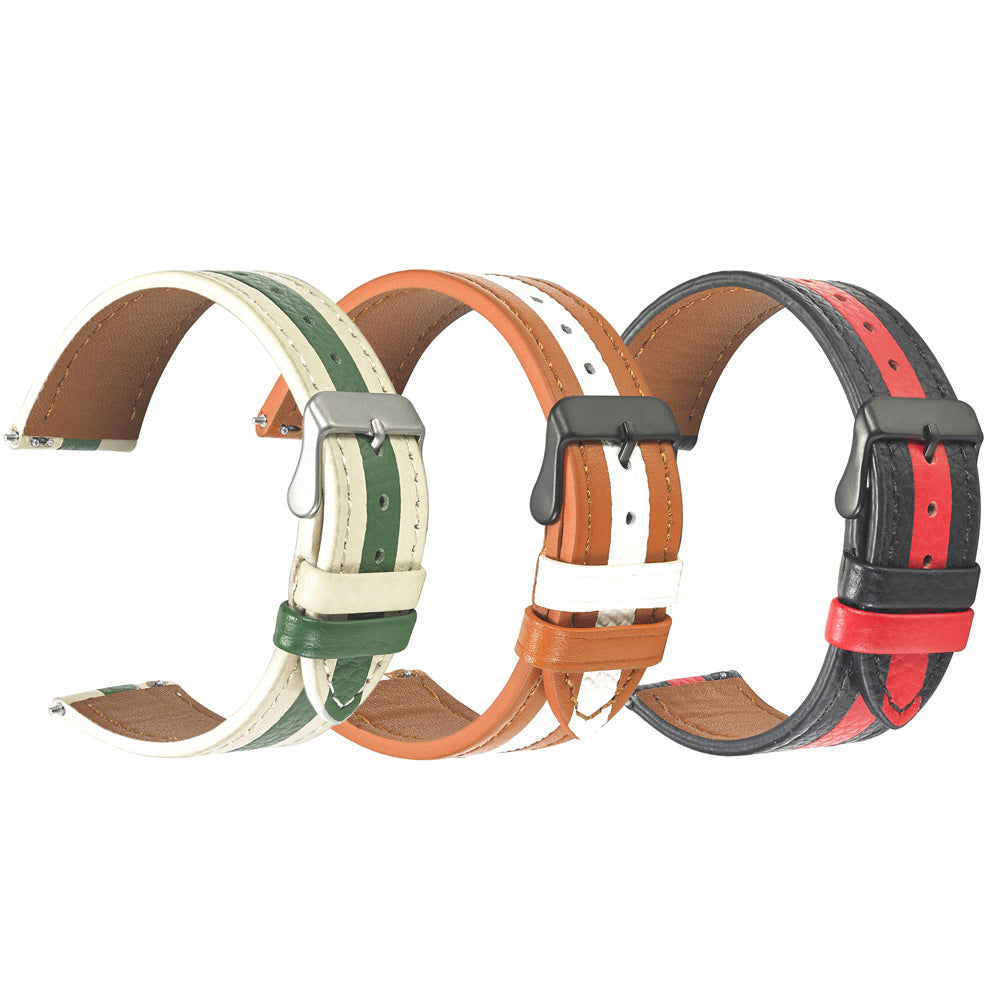Contrast Color Cowhide Genuine Leather Watch Strap
