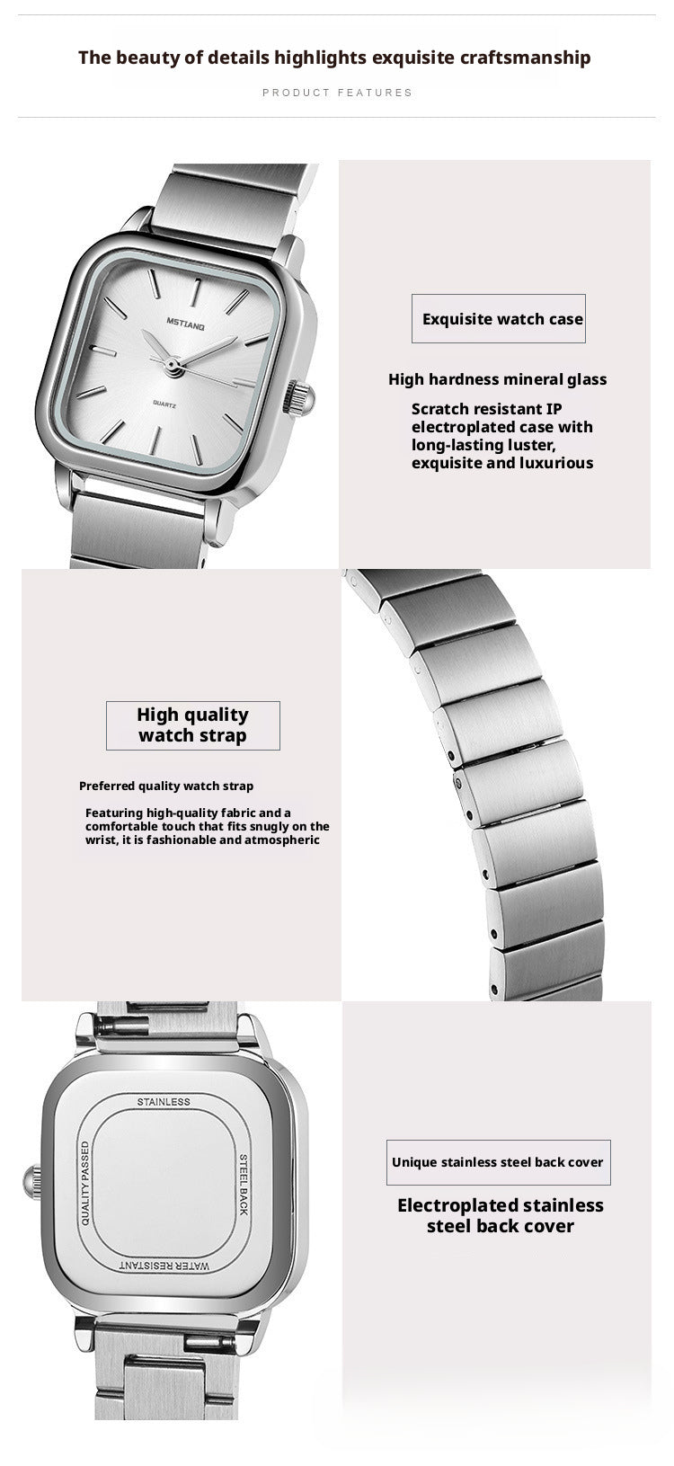 Mstianq 1126 Women's Square Quartz Watch