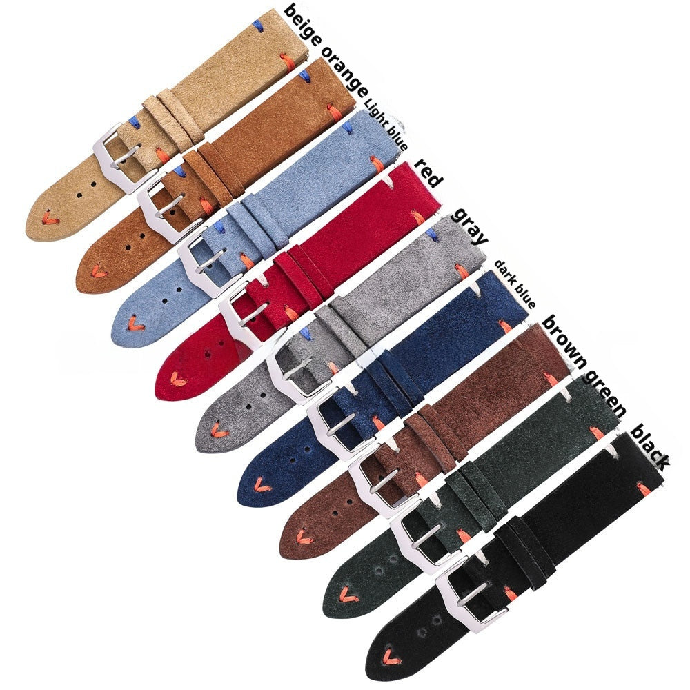 Wholesale Colorful Handstitched Velvet Suede Leather Watch Strap