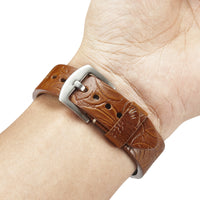 Cut edge embossed genuine leather watch strap