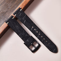 Cut edge embossed genuine leather watch strap