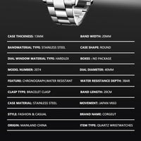 Corgeut 9002 VK63 Movement Sapphire Mirror 30m waterproof